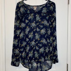 Sheer Navy Floral Blouse Size L